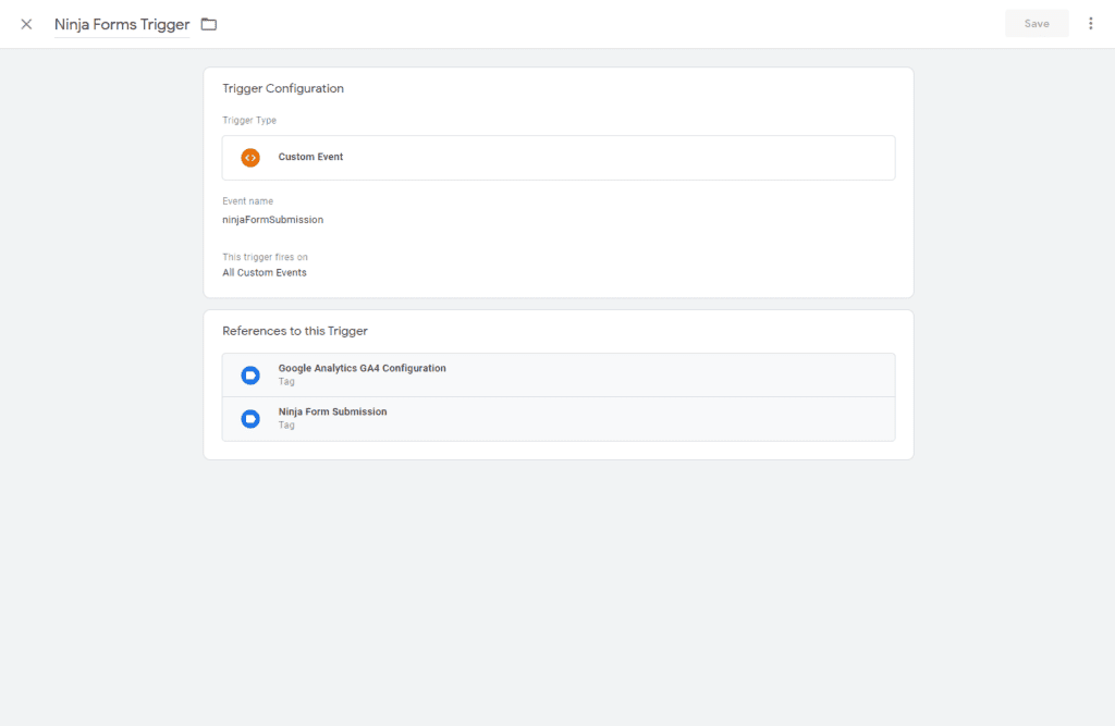 step 2 in adding ninja form submission to google analytics 4