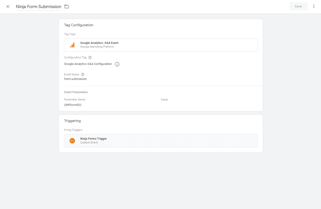 step 3 in adding ninja form submission to google analytics 4
